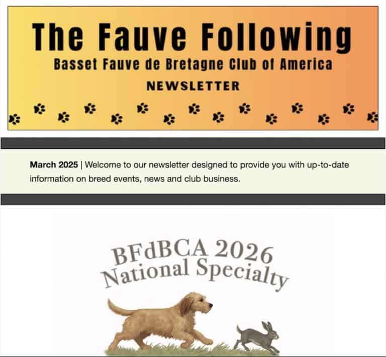 Basset Fauve Club newsletter and event announcement.